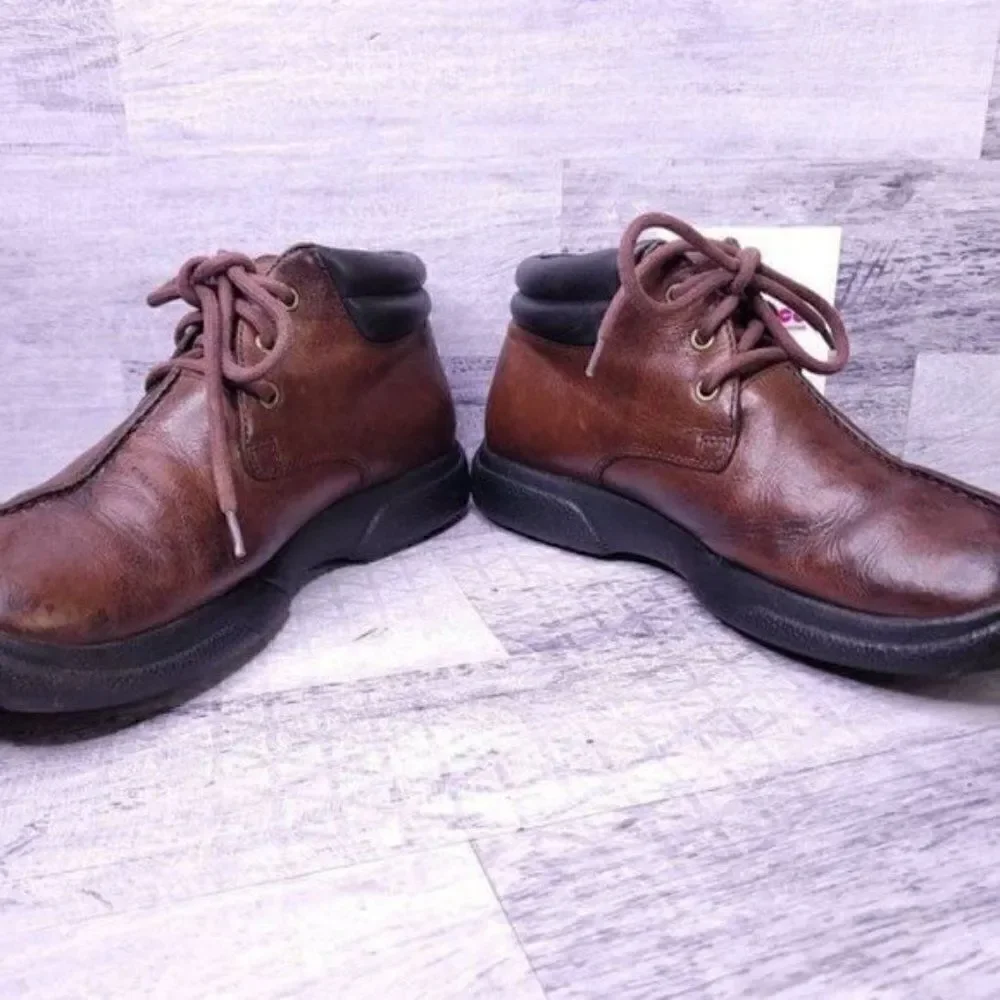 Simple Split Toe Lace Up Leather Chukka Ankle Boot Brown Men's sz 10